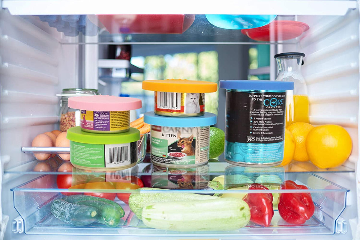 Pet Food Can Cover Silicone Can Lids for Dog and Cat Food(Universal Size,One Fit 3 Standard Size Food Cans),Green and Orange